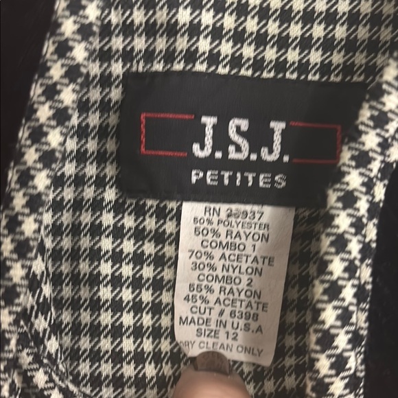 Vintage JSJ Size 12 Black and White Houndstooth Double-Breasted Blazer - Picture 2 of 5